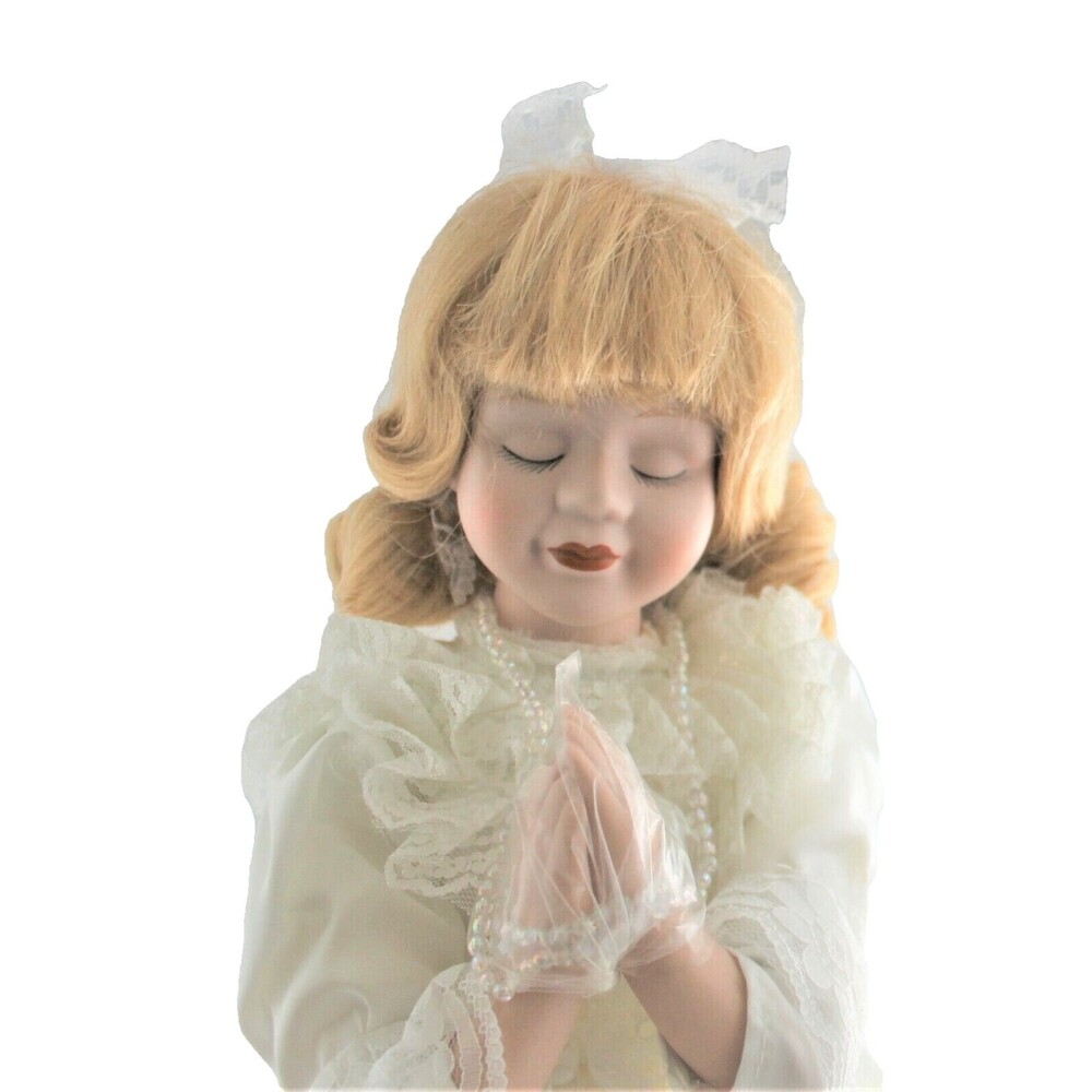 Vintage 13" Porcelain Doll Kneeling In Prayer Blonde Hair NIB